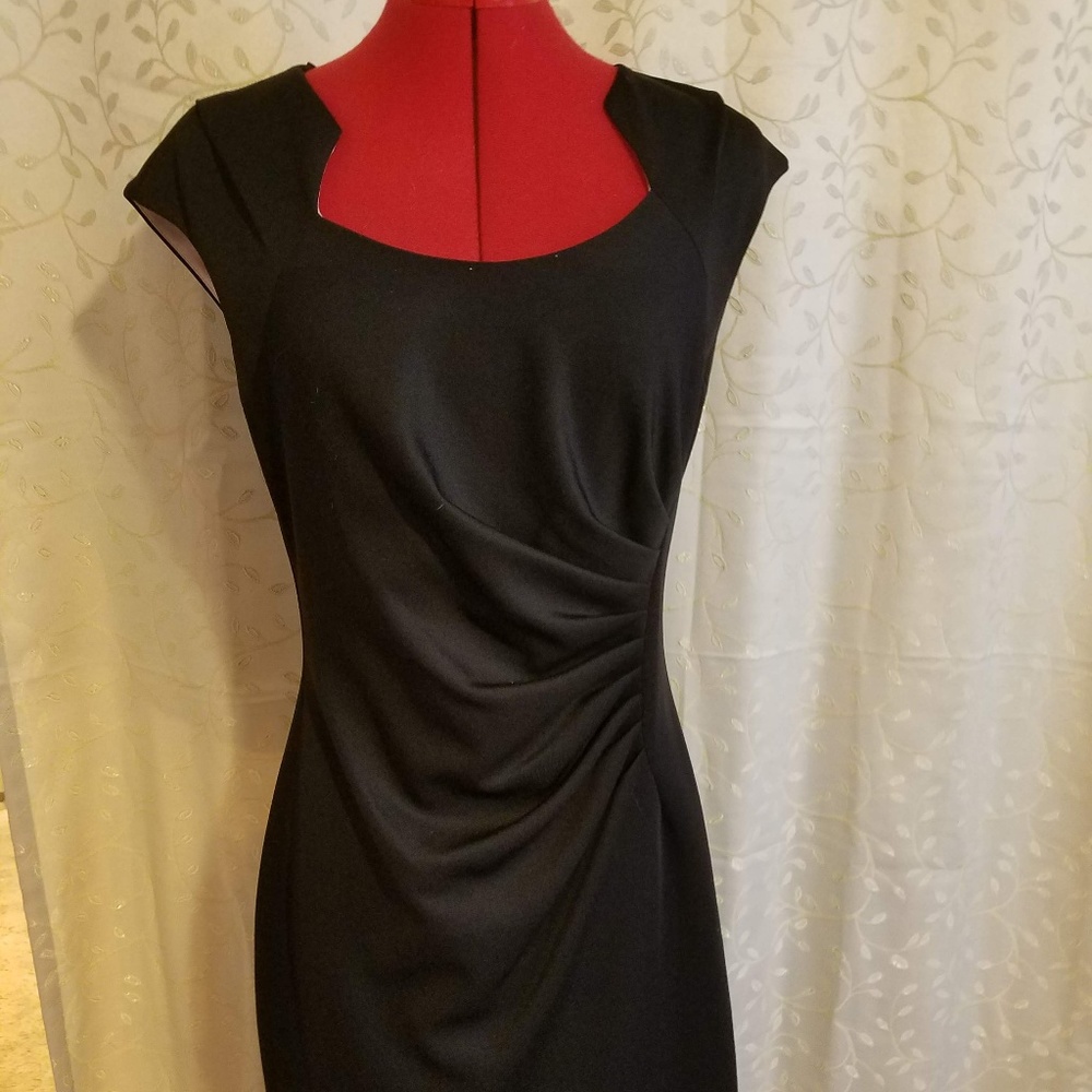 Calvin Klein horseshoe neckline black dress